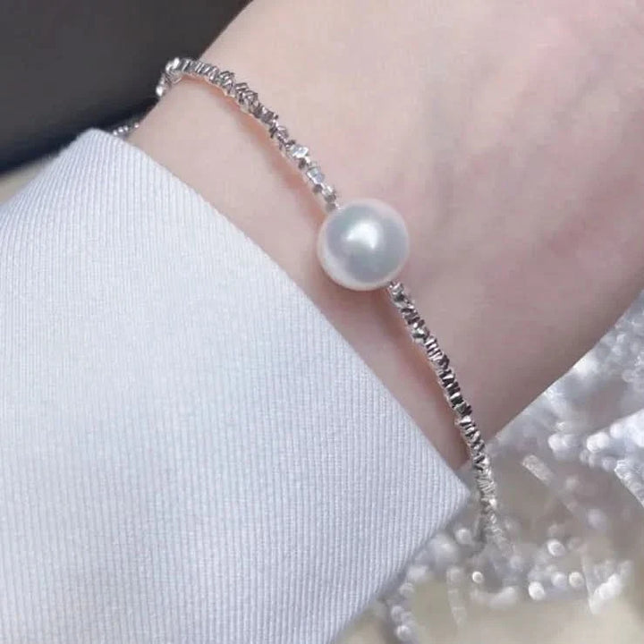 Beaded Silver Bracelet with a Freshwater Pearl