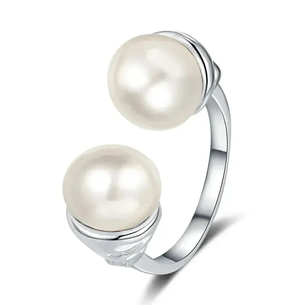 Beaded Pearl Adjustable Vintage Style Silver Ring