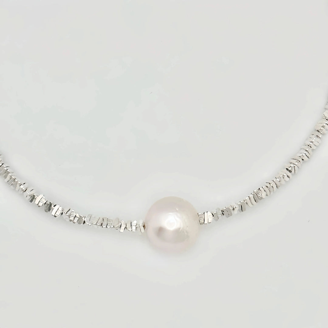 Beaded Silver Freshwater Pearls Necklace