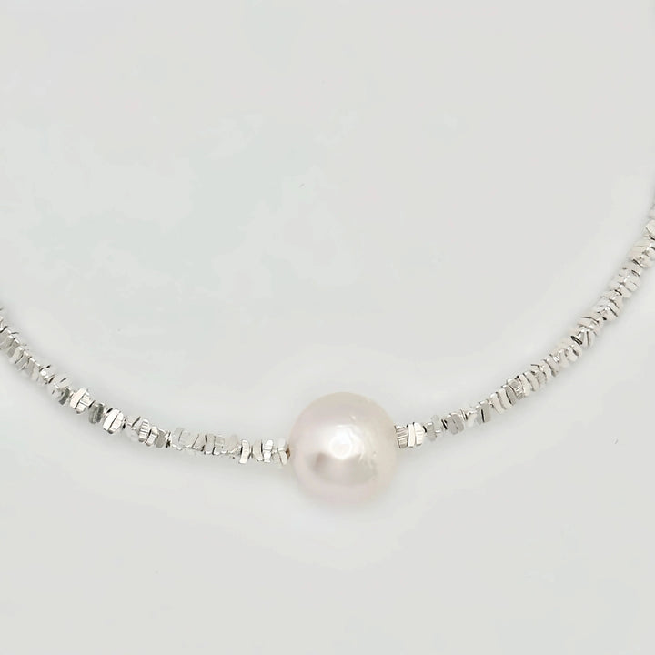 Beaded Silver Freshwater Pearls Necklace