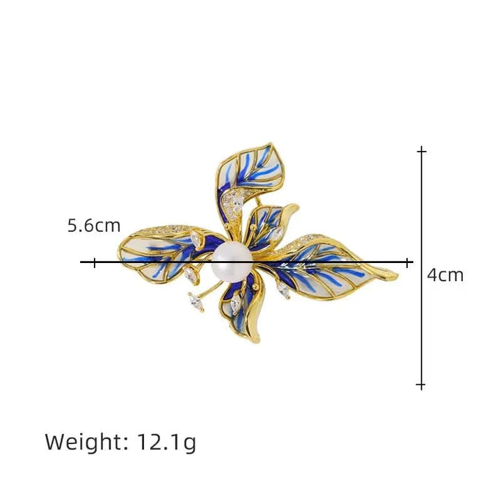 Blue Floral Enamel Brooch