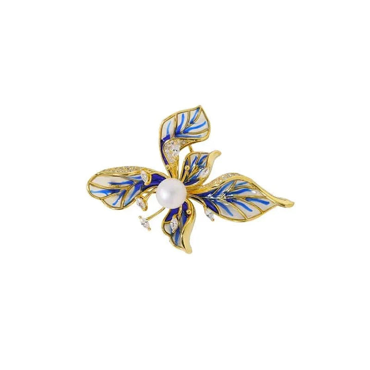 Blue Floral Enamel Brooch