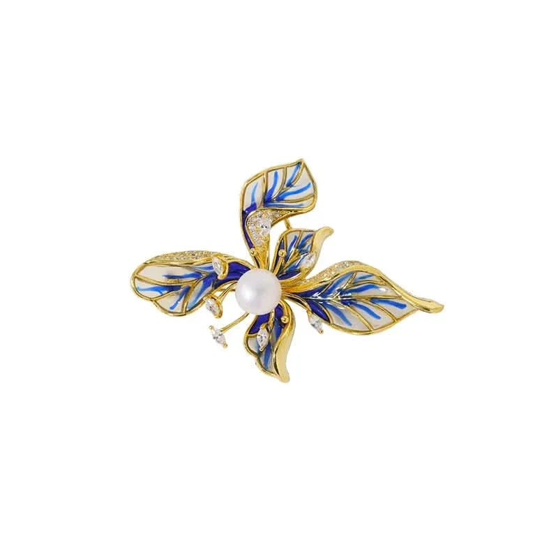 Blue Floral Enamel Brooch