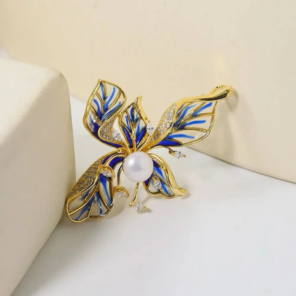 Blue Floral Enamel Brooch