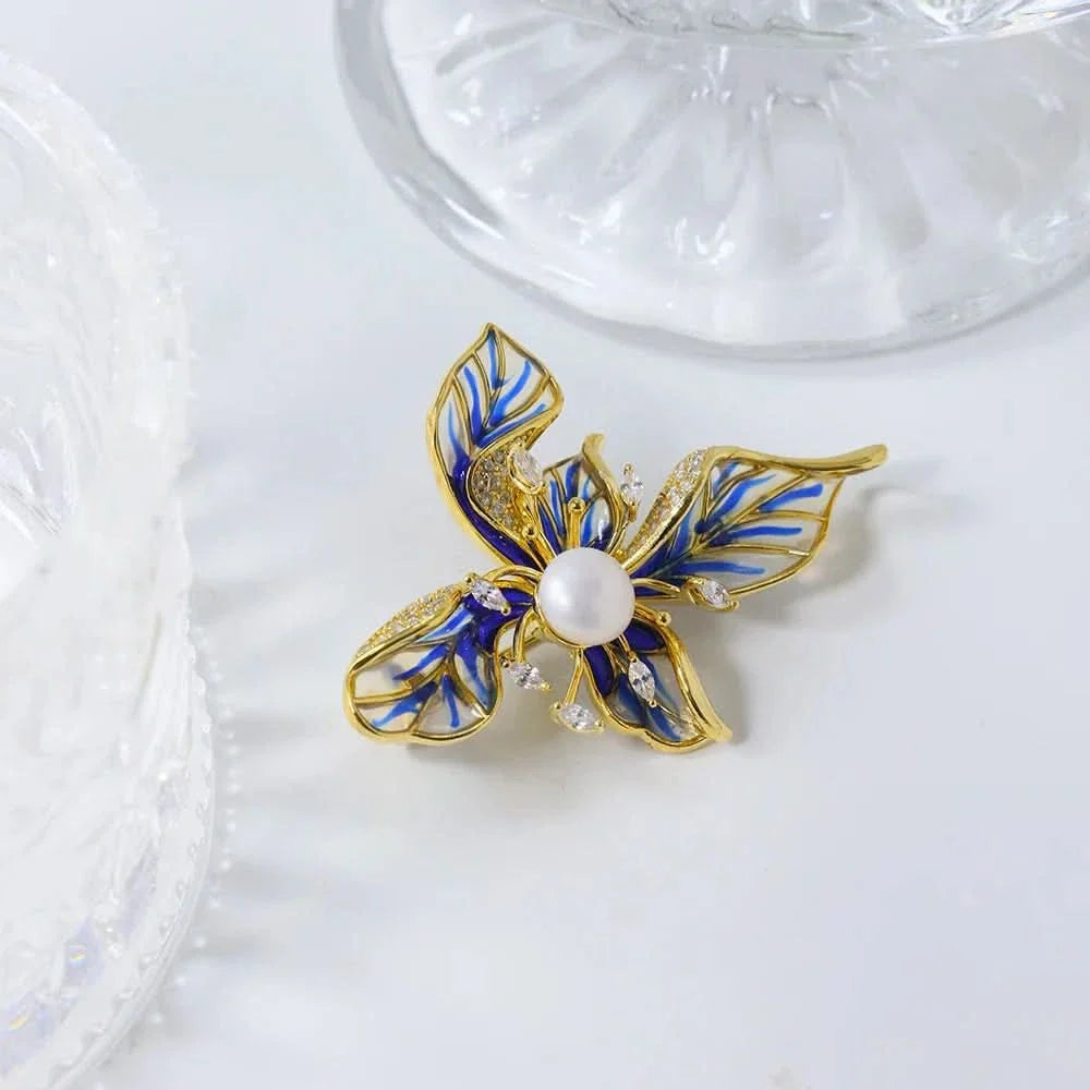 Blue Floral Enamel Brooch