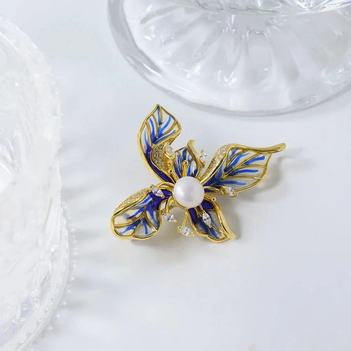 Blue Floral Enamel Brooch