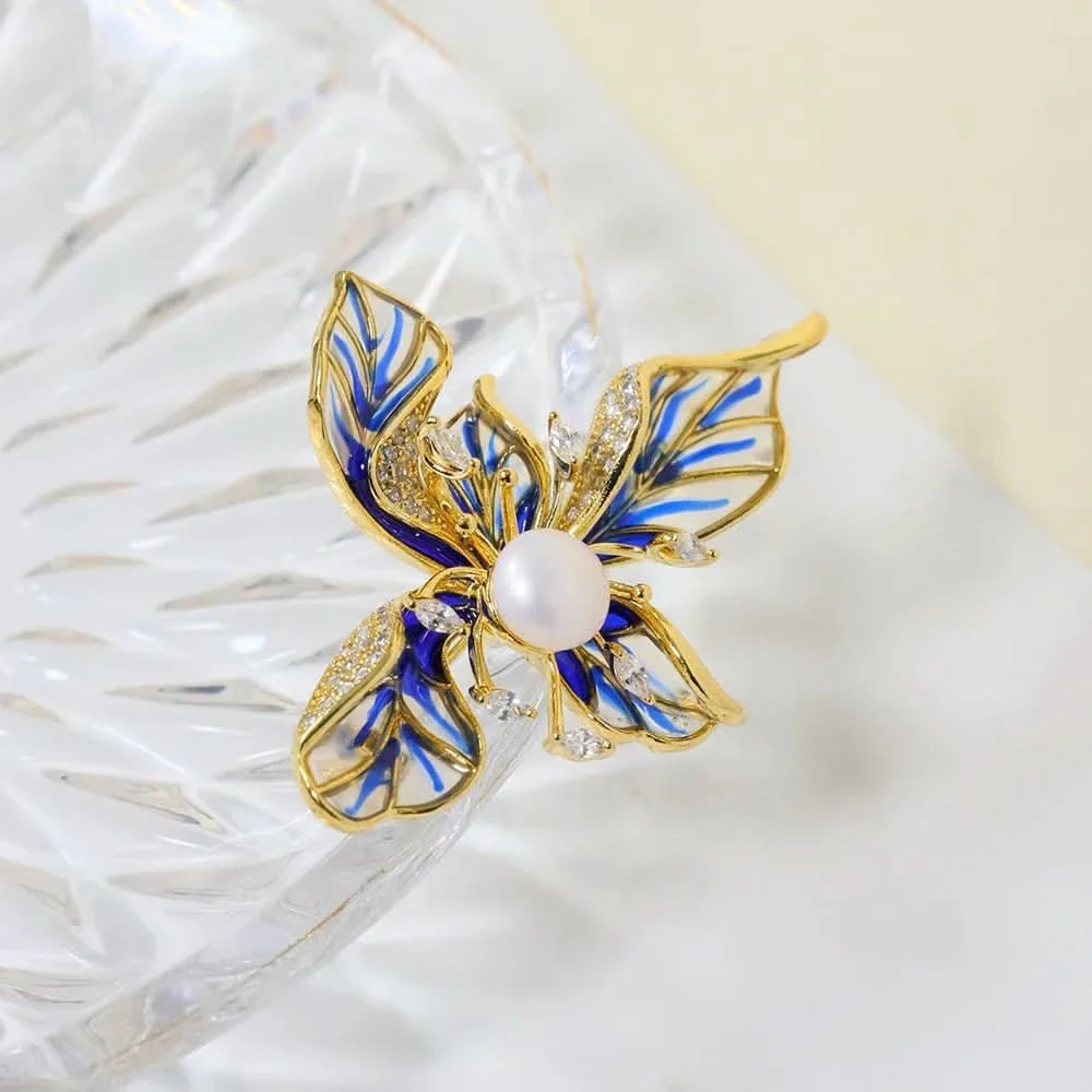 Blue Floral Enamel Brooch
