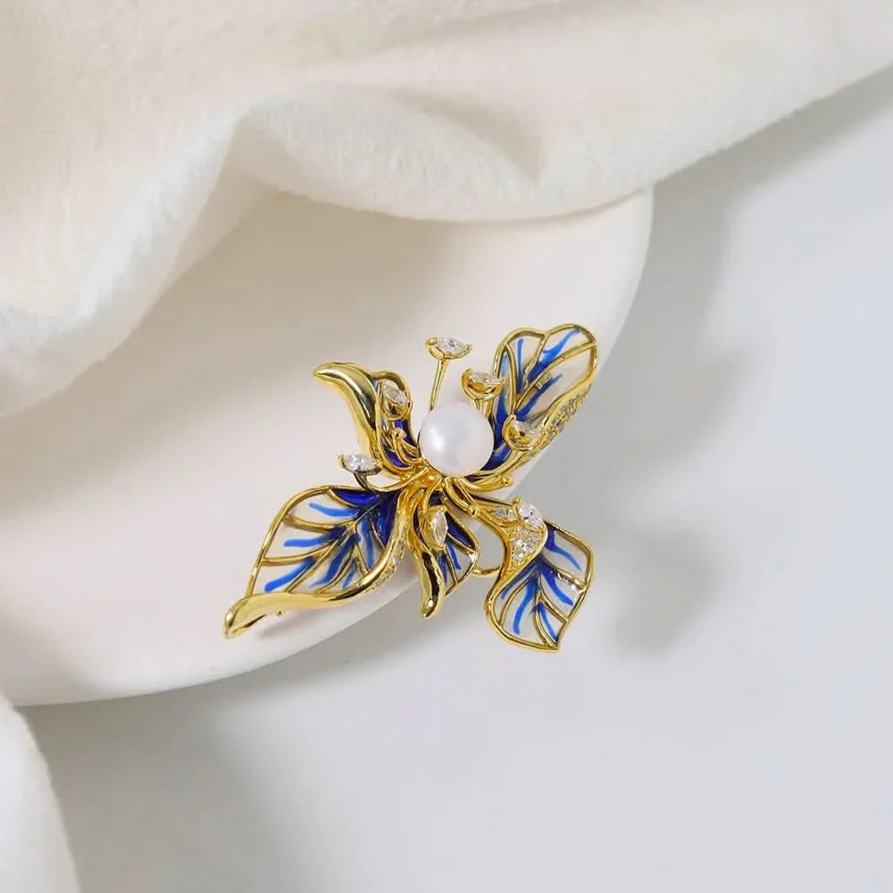 Blue Floral Enamel Brooch