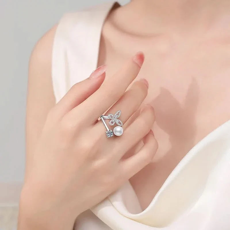 Butterfly Freshwater Pearl Diamond Ring