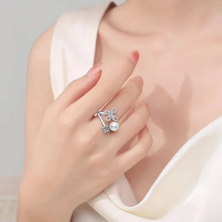 Butterfly Freshwater Pearl Diamond Ring