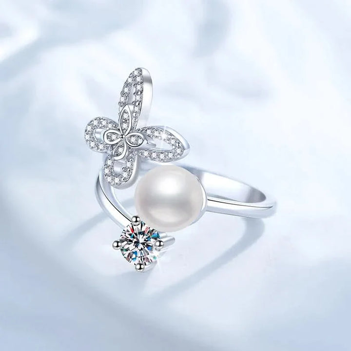 Butterfly Freshwater Pearl Diamond Ring