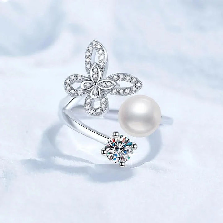 Butterfly Freshwater Pearl Diamond Ring