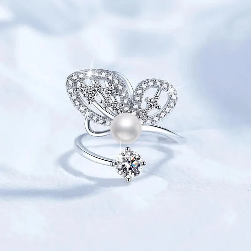 Butterfly Pearl Silver Ring