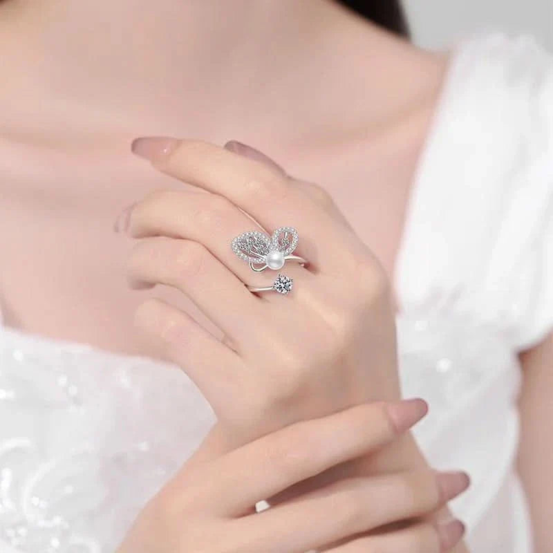 Butterfly Pearl Silver Ring