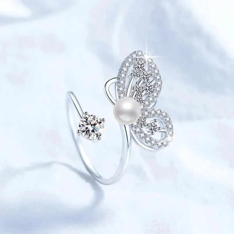 Butterfly Pearl Silver Ring