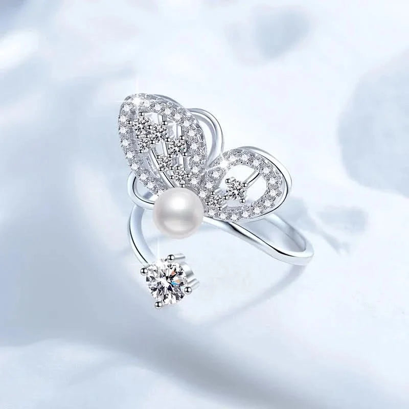 Butterfly Pearl Silver Ring