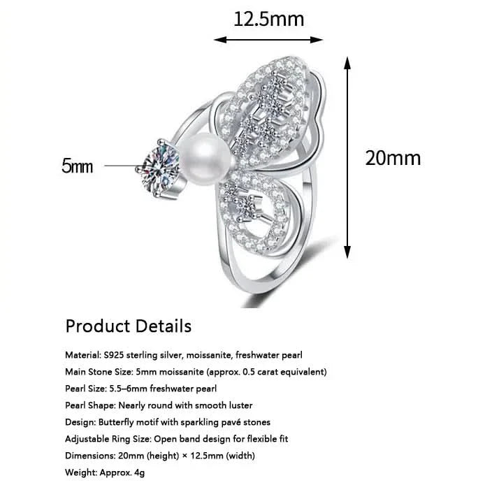 Butterfly Pearl Silver Ring