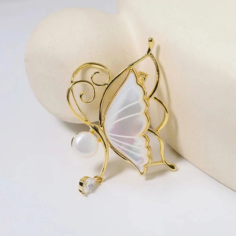Butterfly Mother-of-Pearl Carved Brooch