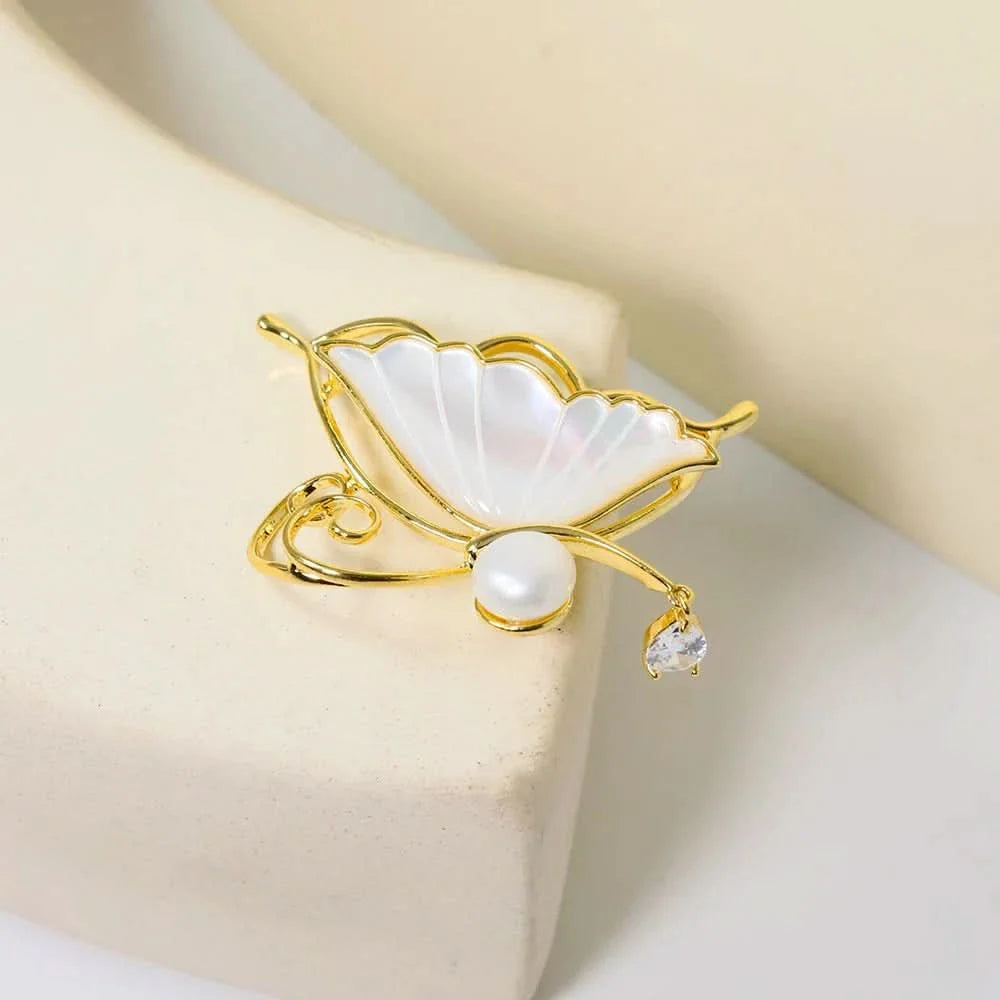 Butterfly Mother-of-Pearl Carved Brooch