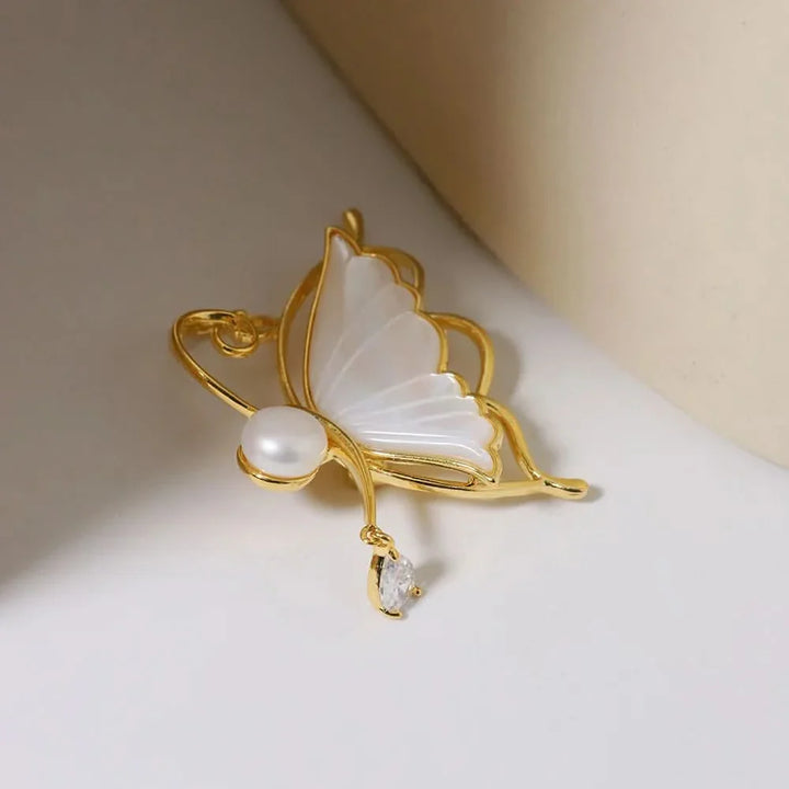Butterfly Mother-of-Pearl Carved Brooch