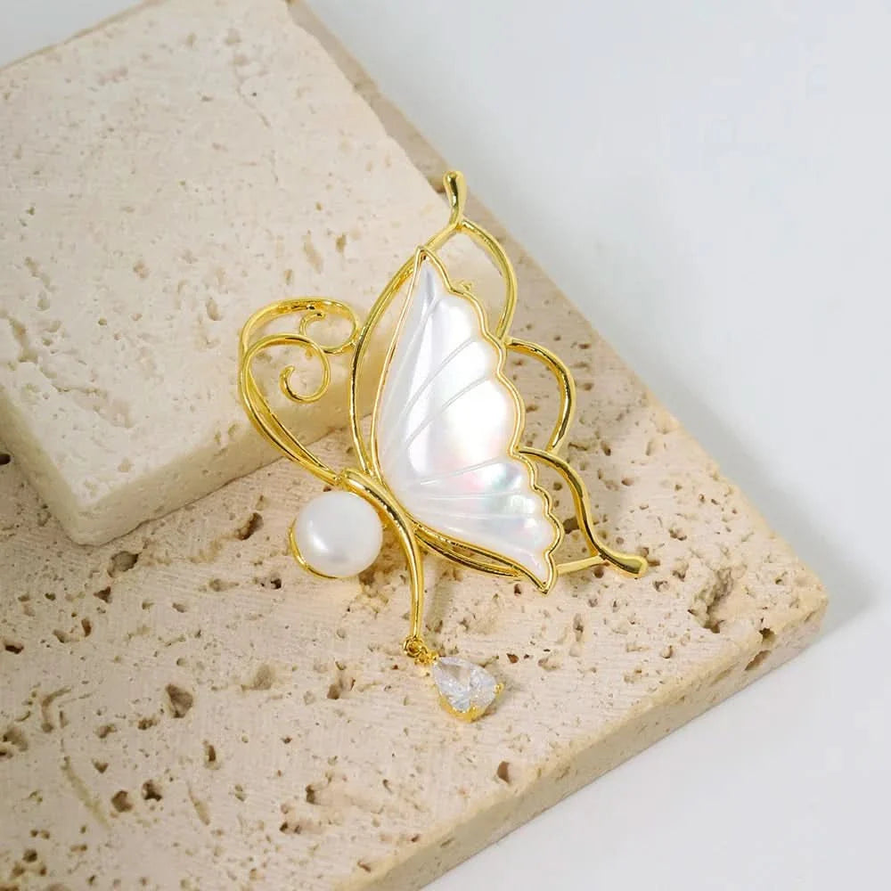 Butterfly Mother-of-Pearl Carved Brooch