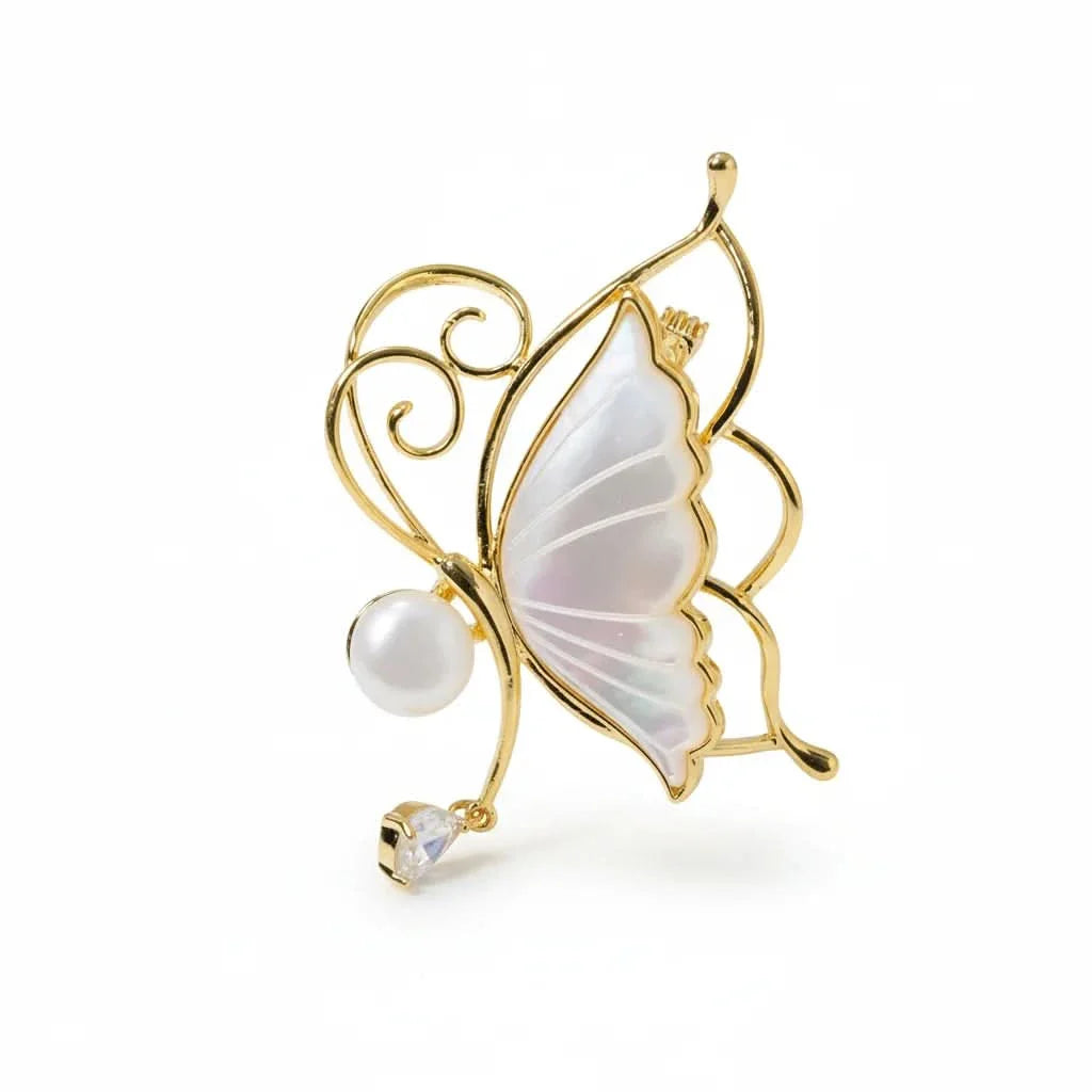 Butterfly Mother-of-Pearl Carved Brooch