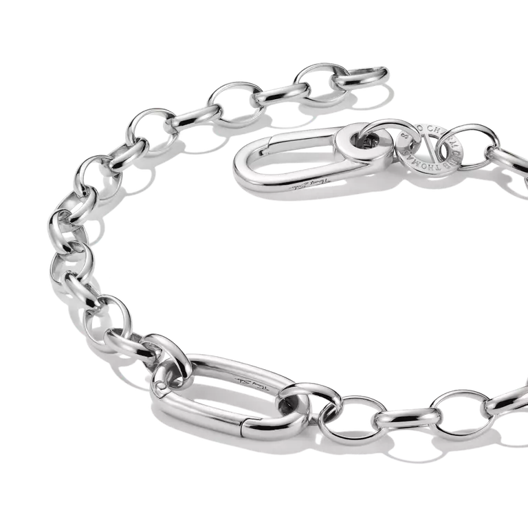 Silver chain bracelet with clasp on a white background