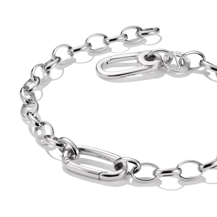 Silver chain bracelet with clasp on a white background