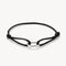 Black cord bracelet with silver clasp on a white background