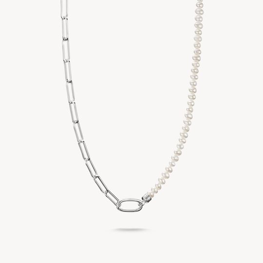 Thomas Sabo Charm Club Charming Connect Sterling Silver Paperclip Link Pearl Necklace C1211-082-14
