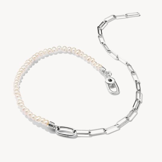 Thomas Sabo Charm Club Charming Connect Sterling Silver Paperclip Link Pearl Necklace C1211-082-14