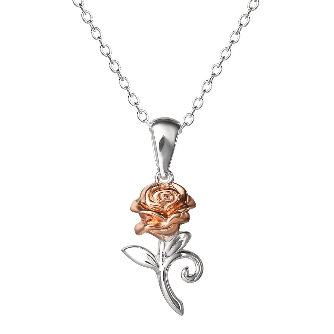 Disney Princess Sterling Silver 925 Tt Plt Beauty And The Beast Rose W/18" Chain Pendant C902727TL-P.PH