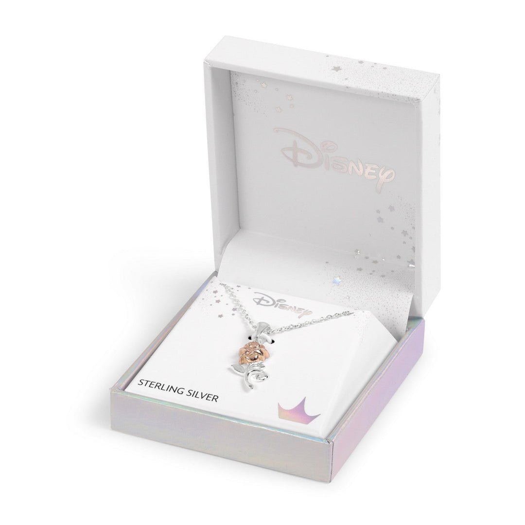 Disney Princess Sterling Silver 925 Tt Plt Beauty And The Beast Rose W/18" Chain Pendant C902727TL-P.PH