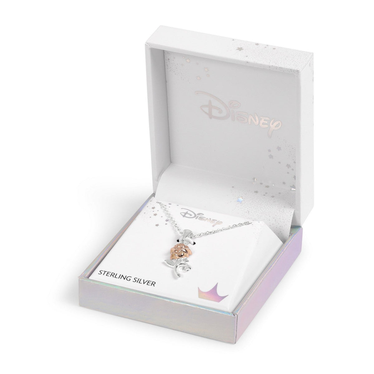 Disney Princess Sterling Silver 925 Tt Plt Beauty And The Beast Rose W/18" Chain Pendant C902727TL-P.PH