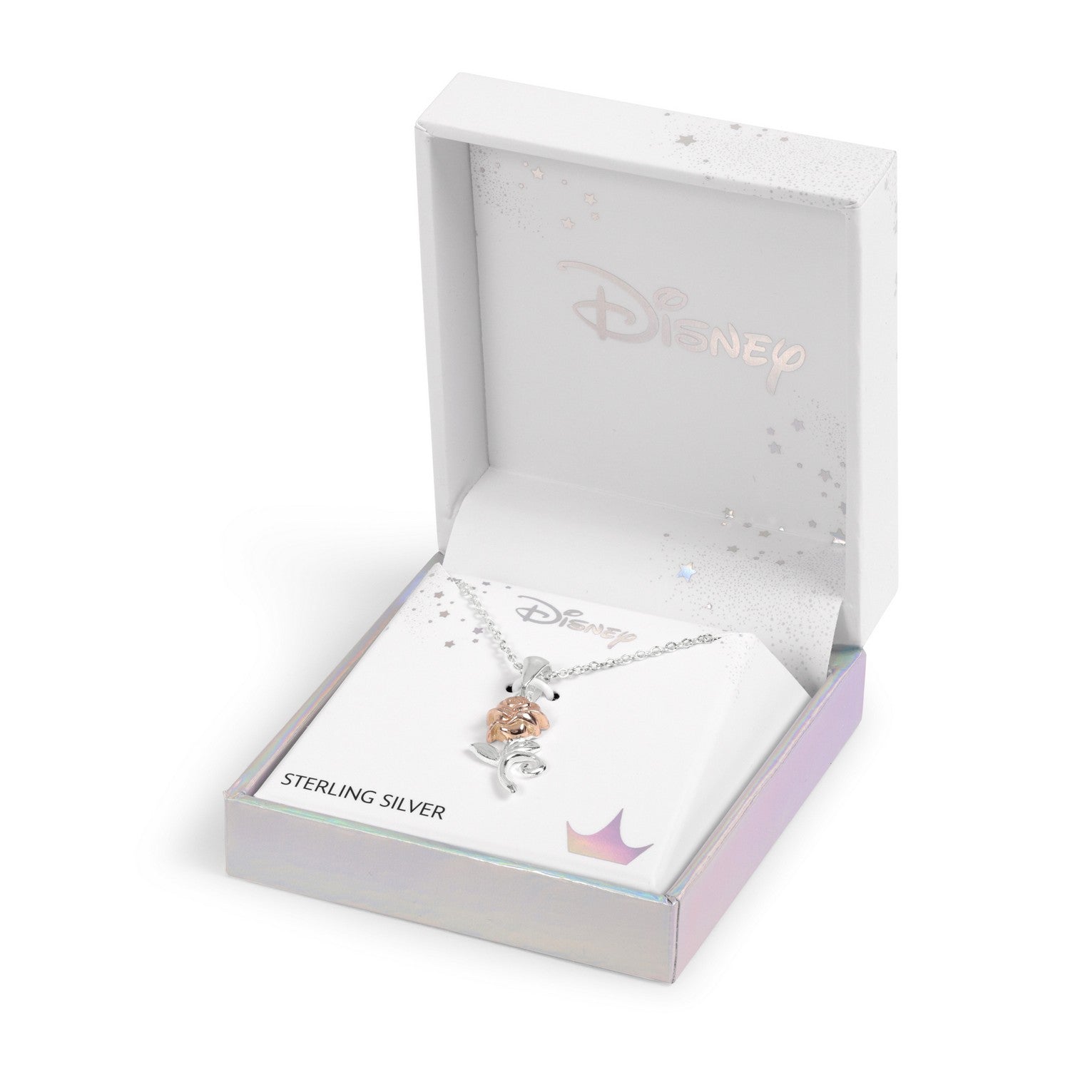 Disney Princess Sterling Silver 925 Tt Plt Beauty And The Beast Rose W/18" Chain Pendant C902727TL-P.PH