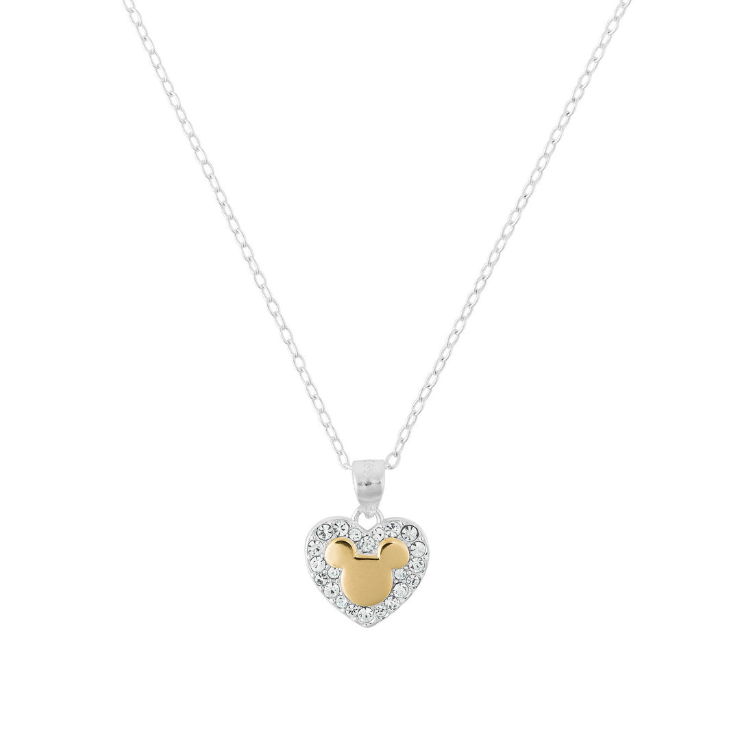 Silver Crystal Pave Heart Mickey Mouse Pendant 18" Chain C903188TRWL-P.PA