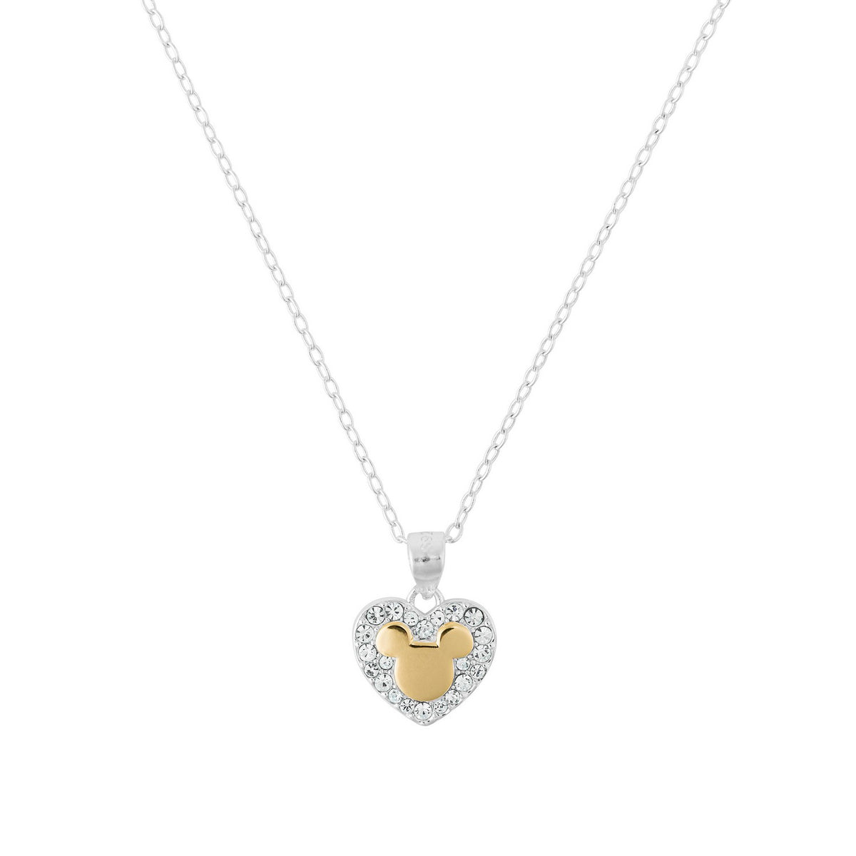 Heart-shaped pendant with gold center and silver border on a white background