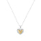 Heart-shaped pendant with gold center and silver border on a white background