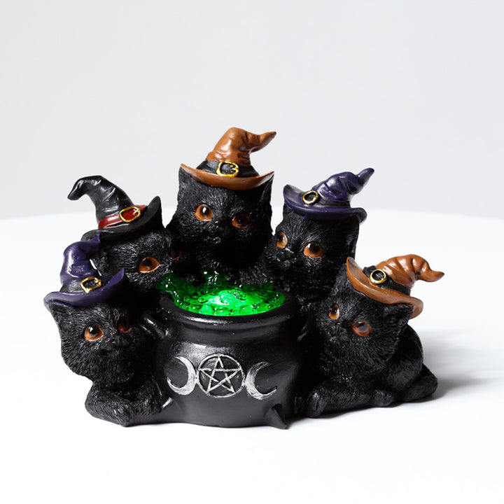 Witches Magical Black Cat LED Bubbling Cauldron CAT197