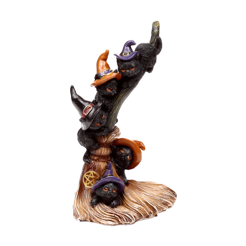 Witches Magical Black Cat Climbing Broomstick CAT203