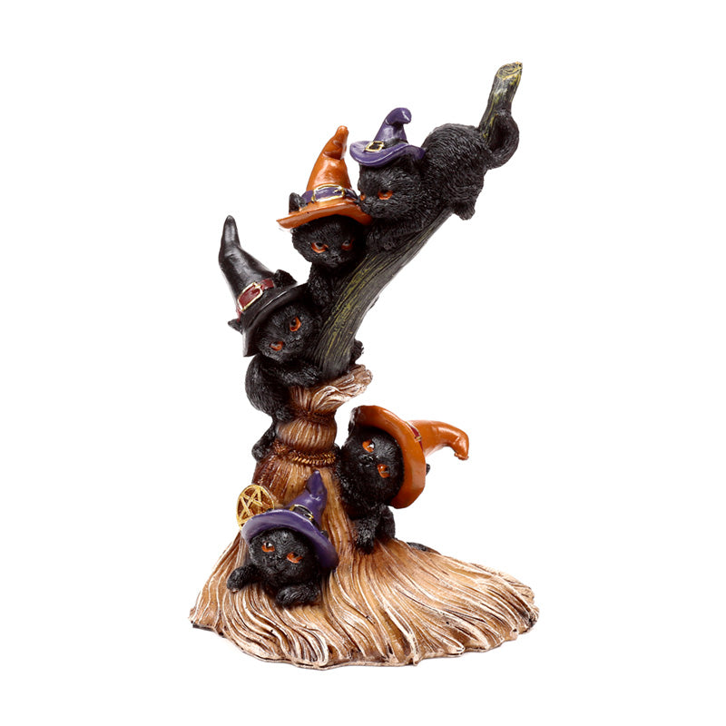 Witches Magical Black Cat Climbing Broomstick CAT203