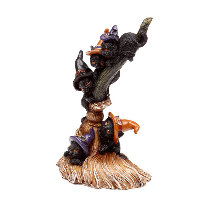 Witches Magical Black Cat Climbing Broomstick CAT203