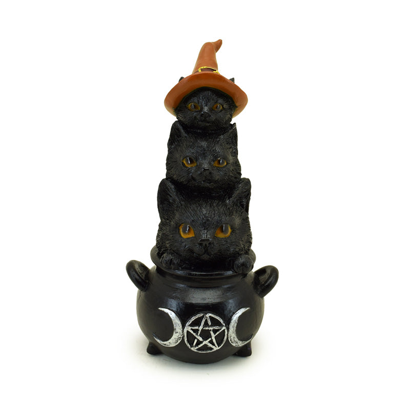Witches Magical Black Cat Trio in Cauldron CAT208