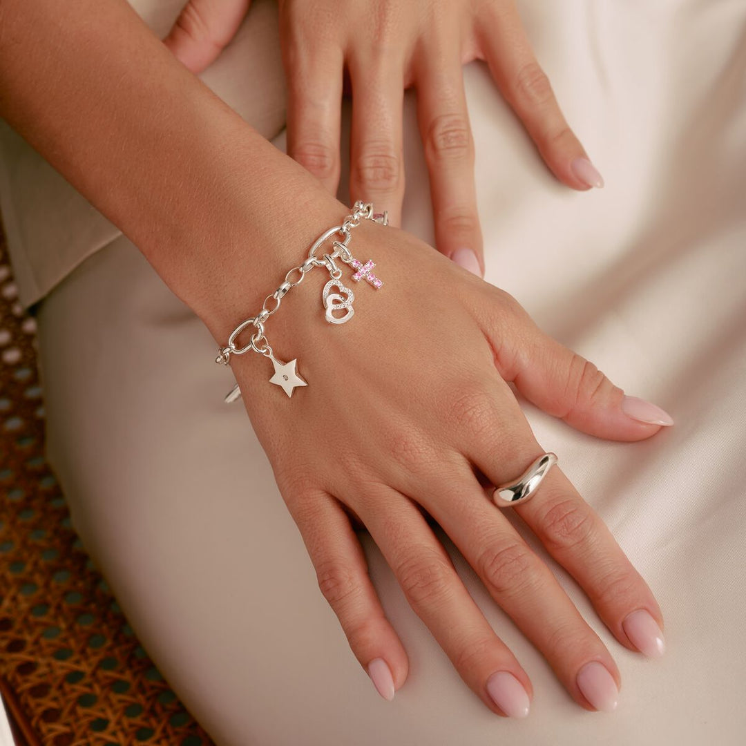 Thomas Sabo Charm Club Charming Connect Sterling Silver Cross With Pink Stones Charm CC1206-051-9