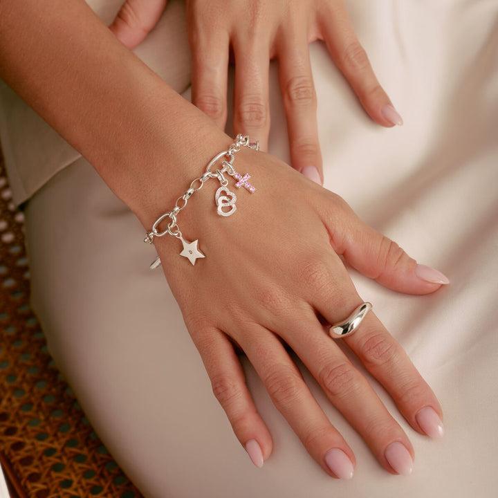 Thomas Sabo Charm Club Charming Connect Sterling Silver Cross With Pink Stones Charm CC1206-051-9