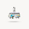 VW van charm with a flower design on a white background