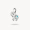 Silver elephant pendant with blue accents on a white background