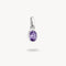 Silver pendant with purple gemstone on a white background