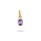 A gold pendant charm featuring an oval-cut purple gemstone in a prong setting, suspended from a polished gold bail, shown against a solid white background with a soft shadow below.