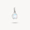 Silver pendant with a round, faceted gemstone on a white background